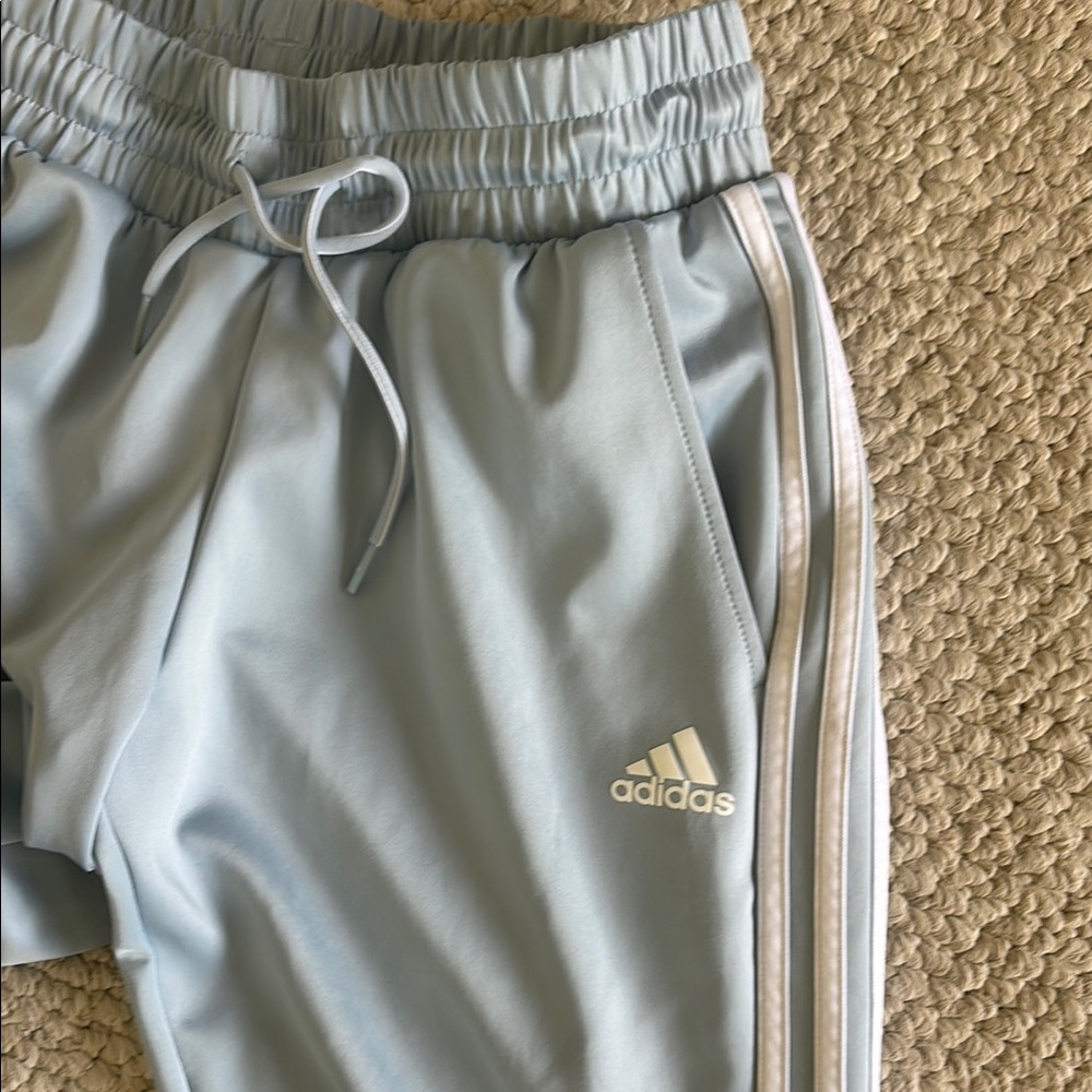 Adidas Blue Sweatpants with Three Stripes and Elastic Waistband